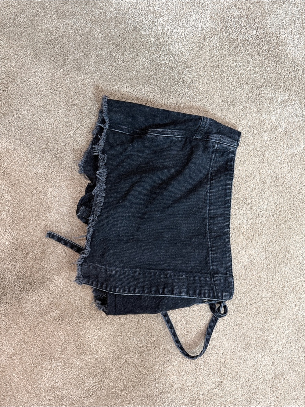 High-Rise Black Denim Frayed Edge Jean Shorts